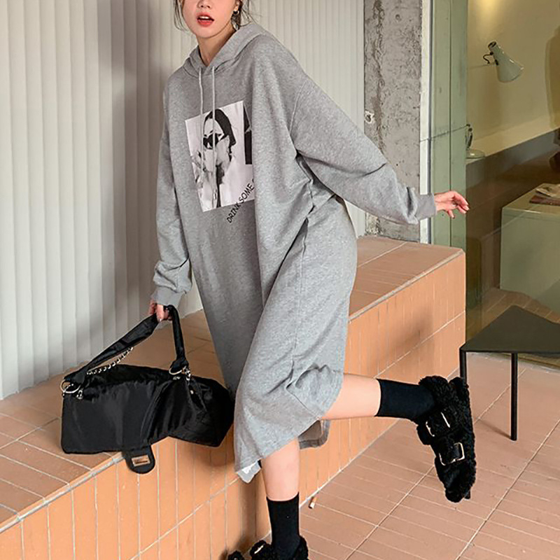 Xinyu ženski set u korejskom stilu: udoban hoodie s fleksi podstavom i duga haljina s prorezom