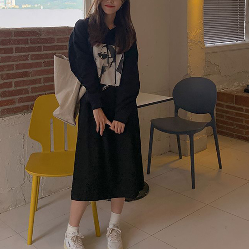 Xinyu ženski set u korejskom stilu: udoban hoodie s fleksi podstavom i duga haljina s prorezom
