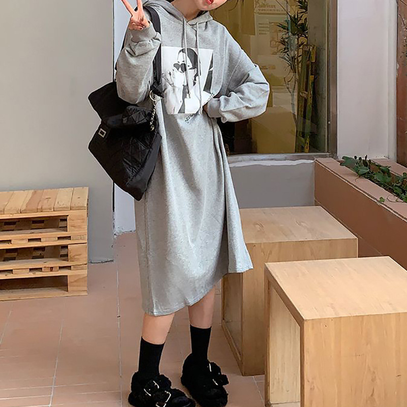 Xinyu ženski set u korejskom stilu: udoban hoodie s fleksi podstavom i duga haljina s prorezom
