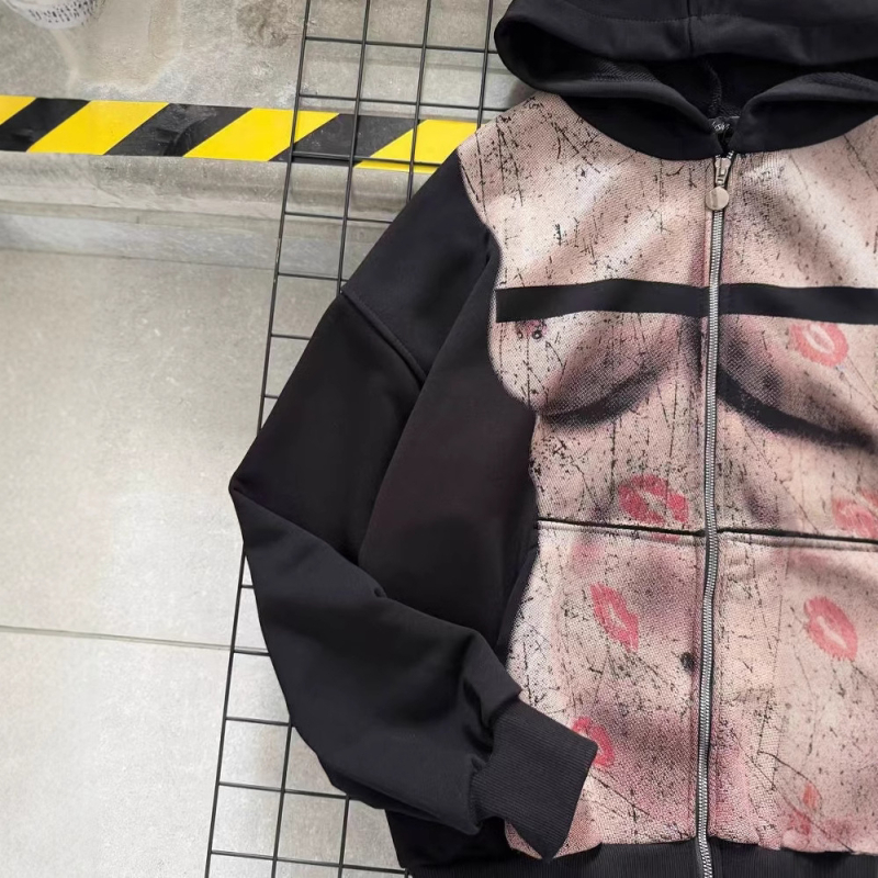 Harajuku ihletésű női kapucnis pulóver nyomtatott mintával, őszi stílus, zipzárral, hosszú ujjú