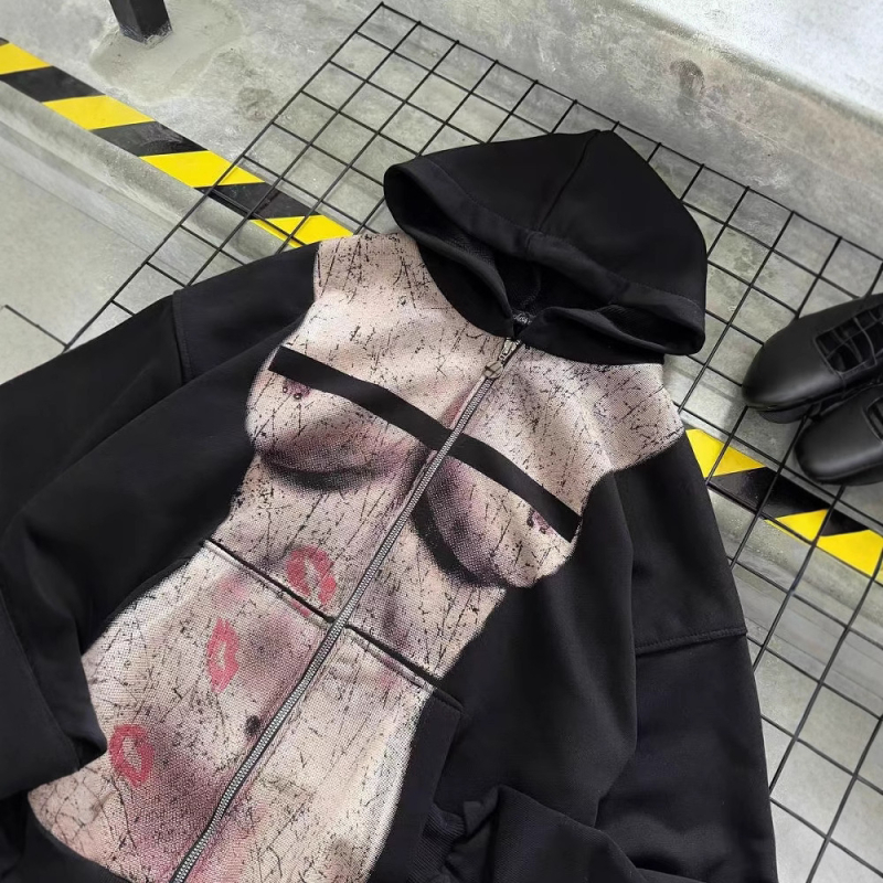 Harajuku ihletésű női kapucnis pulóver nyomtatott mintával, őszi stílus, zipzárral, hosszú ujjú