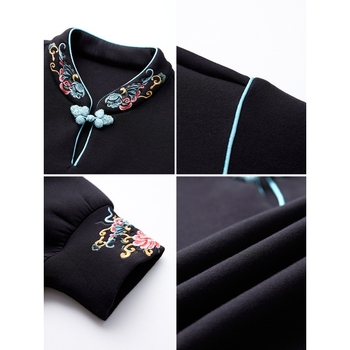 Ženski sweatshirt s stojećim ovratnikom u kineskom stilu, jesenski dizajn, crna, dugi rukav, casual top