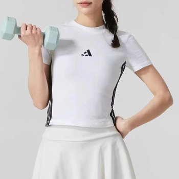 Tijesni top s kratkim rukavima, vezenim logom i tri pruge, ženski ljetni ležerni T-Shirt