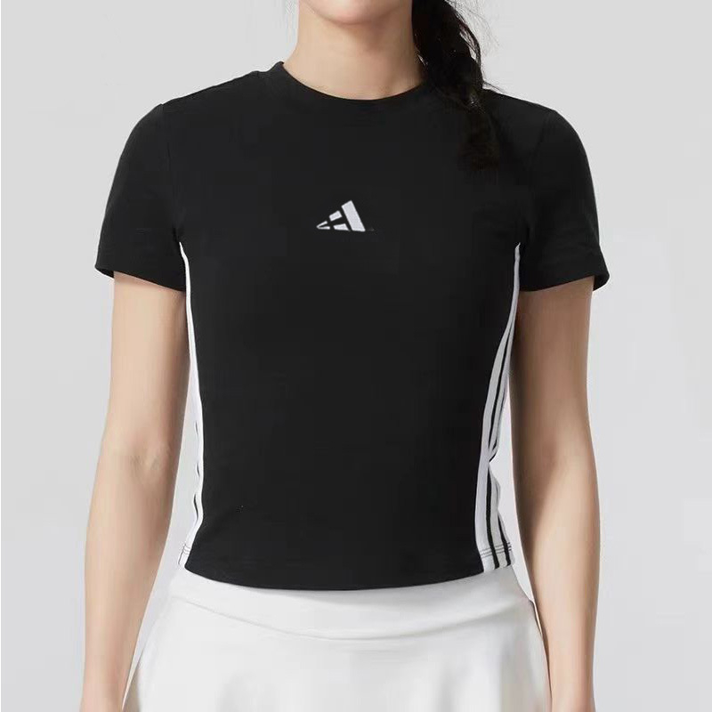 Tijesni top s kratkim rukavima, vezenim logom i tri pruge, ženski ljetni ležerni T-Shirt