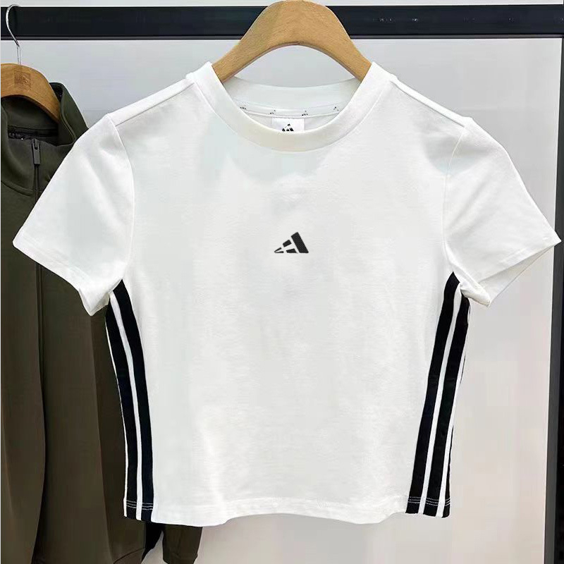 Tijesni top s kratkim rukavima, vezenim logom i tri pruge, ženski ljetni ležerni T-Shirt
