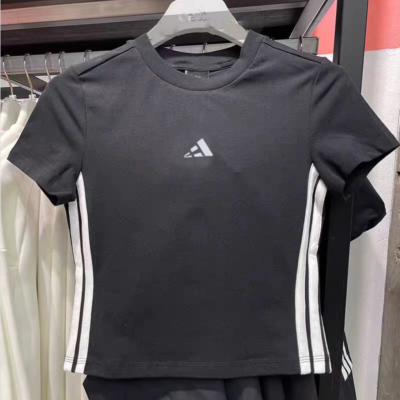 Tijesni top s kratkim rukavima, vezenim logom i tri pruge, ženski ljetni ležerni T-Shirt