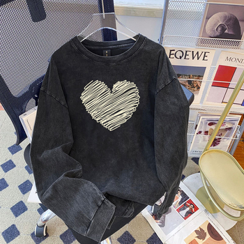 Γυναικείο μακρυμάνικο βαμβακερό T-shirt με μεσαίο μήκος, φθαρμένο εφέ πλύσης, anime print, φθινοπωρινό-χειμερινό 2025
