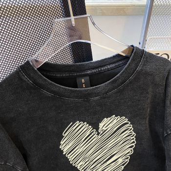 Γυναικείο μακρυμάνικο βαμβακερό T-shirt με μεσαίο μήκος, φθαρμένο εφέ πλύσης, anime print, φθινοπωρινό-χειμερινό 2025