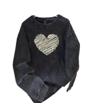 Γυναικείο μακρυμάνικο βαμβακερό T-shirt με μεσαίο μήκος, φθαρμένο εφέ πλύσης, anime print, φθινοπωρινό-χειμερινό 2025