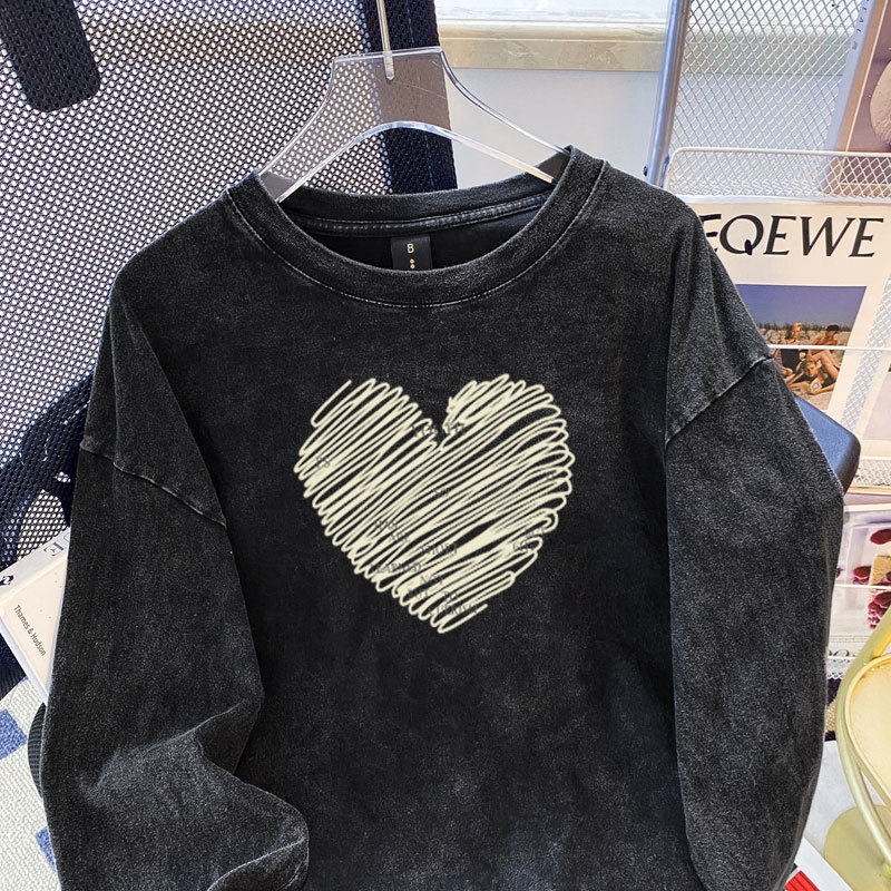 Γυναικείο μακρυμάνικο βαμβακερό T-shirt με μεσαίο μήκος, φθαρμένο εφέ πλύσης, anime print, φθινοπωρινό-χειμερινό 2025