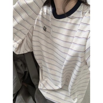 Ženski dugi rukav prugasti T-shirt u japanskom retro stilu, proljeće 2025, malog rasta, opušteni kroj, studentski stil