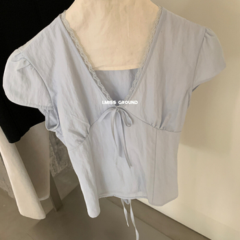 Ženska bluza od šifona s čipkom i V-dekoltom, dugi rukav, korejski stil