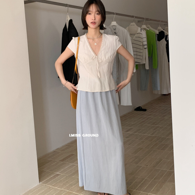 Ženska bluza od šifona s čipkom i V-dekoltom, dugi rukav, korejski stil
