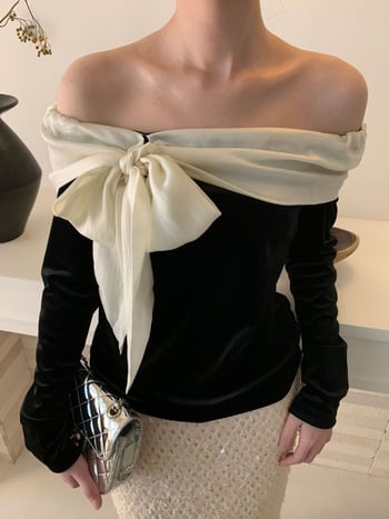 Newopen25 Zimska ženska bluza s mašnicom, francuski dvorski stil, chic, slatko i sexy, dugi rukav, F6668