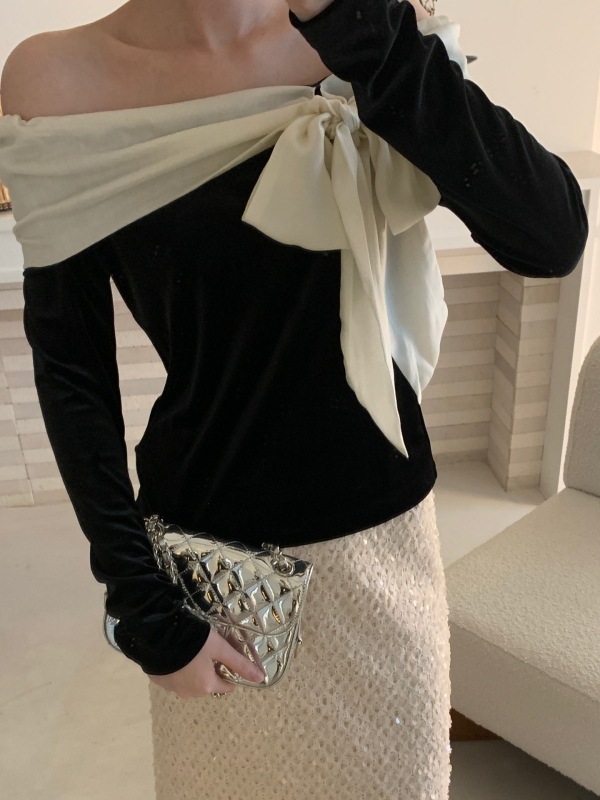 Newopen25 Zimska ženska bluza s mašnicom, francuski dvorski stil, chic, slatko i sexy, dugi rukav, F6668