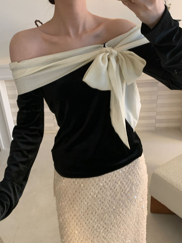Newopen25 Zimska ženska bluza s mašnicom, francuski dvorski stil, chic, slatko i sexy, dugi rukav, F6668