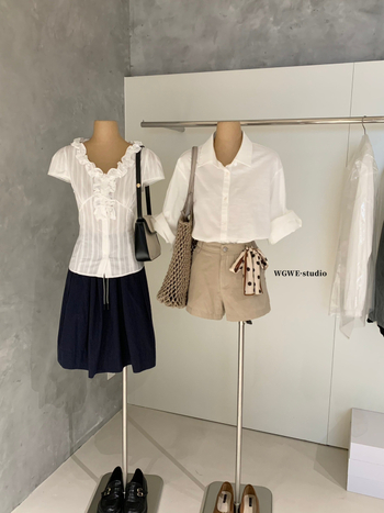 WGWE8910 Proljetna bluza od lana i pamuka, opuštenog kroja, jednofarbna, polo ovratnik, dugi rukav, casual top za žene
