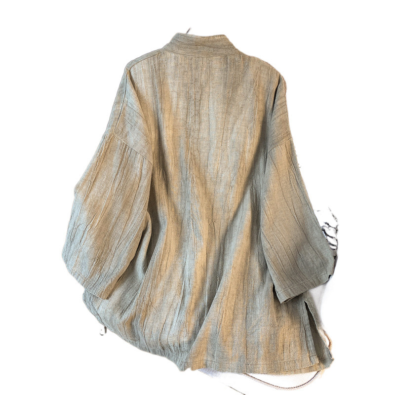 Ženski top od pamuka i lana u kineskom stilu, retro Hanfu, labav kroj, vezanje sprijeda