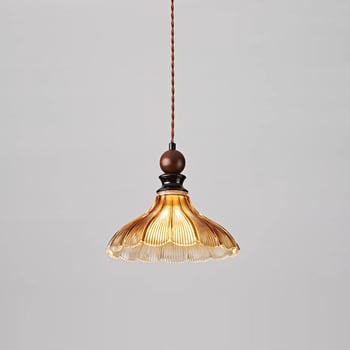 Francúzsky lustre v štýle stredného storočia pre spálňu, vhodný aj na chodbu a vstup, hnedé sklo, s jedinou hlavou, drevené telo, LED, nastaviteľná výška do 1,5 m
