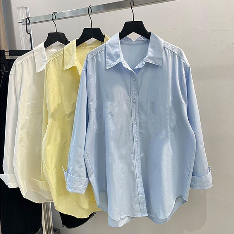 Ženska košulja-blejzer od mješavine Tencel-pamuka, bez peglanja, zaštita od sunca, proljeće-jesen, korejski stil, udoban široki kroj, dugi rukav, za vanjsku upotrebu