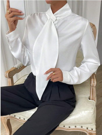 Ženska košulja s dugim rukavima, stojeći ovratnik i traka, elegantan gradski stil