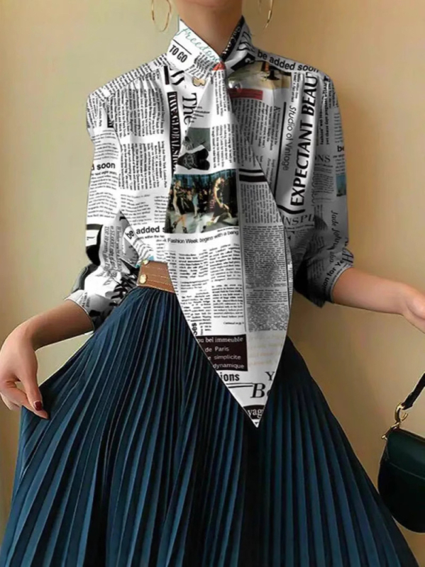 Ženska košulja s dugim rukavima, stojeći ovratnik i traka, elegantan gradski stil