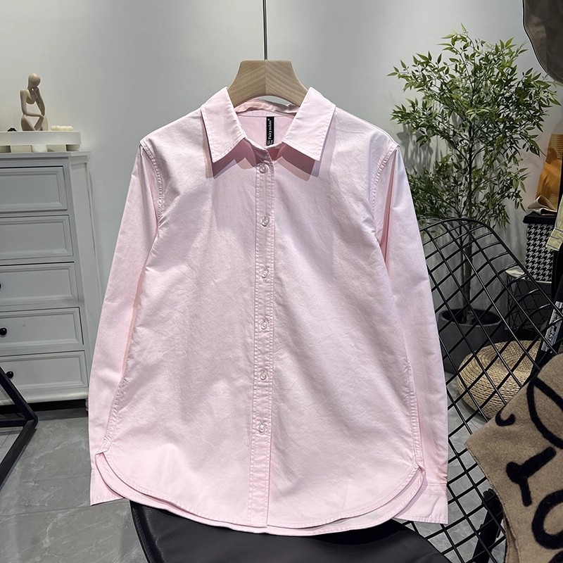 Női fehér pamut ing, hosszú ujjú, reveres gallér, egyszínű, sokoldalú irodai és hétköznapi felső, gombokkal