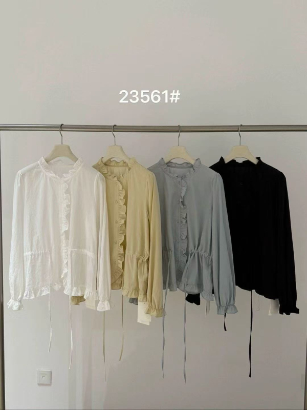 Ženska bluza s dugim rukavima za ranju jesen, korejskog stila volani na struku za vizualno vitkastu siluetu (23561)