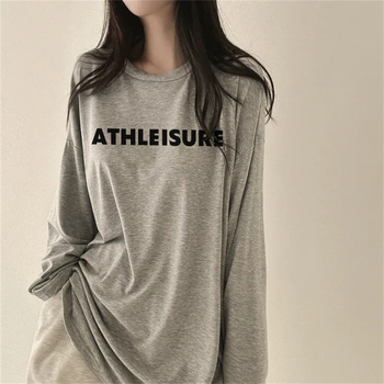 Ženski T-shirt u američko-korejskom stilu, 2024 nova, 100% pamuk, okrugli vrat, dugi rukavi, srednje dužine, za jesen
