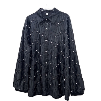 Ženska bluza s perlama u valovitom uzorku, s reverom, srednje duljine, proljeće-jesen, casual stil