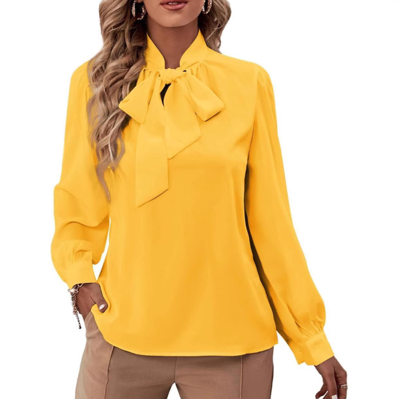 2025 Bijela košulja s mašnicom, 3D efekt, okrugli izrez, butik stil, inspirirano Hong Kongom, gradski izgled