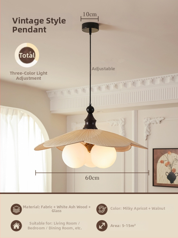 Závesný jedálenský luster so skleneným tienidlom, stredoveký štýl, francúzske retro wabi-sabi, LED