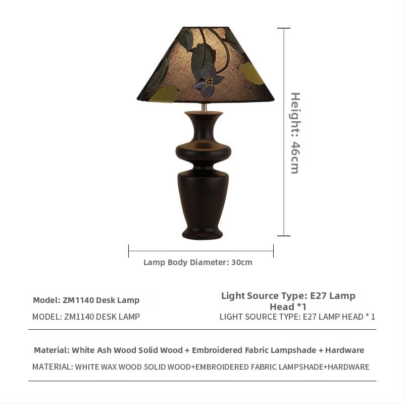 Francúzska retro stolná lampa do spálne, masívne drevo, americký stredoveký štýl, látkové tienidlo, do študovne.
