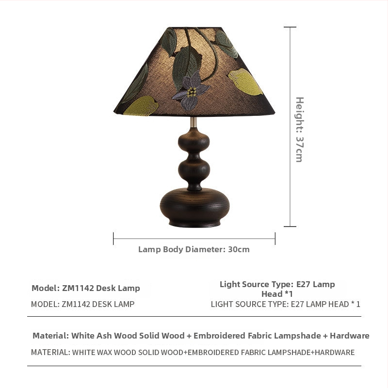 Francúzska retro stolná lampa do spálne, masívne drevo, americký stredoveký štýl, látkové tienidlo, do študovne.