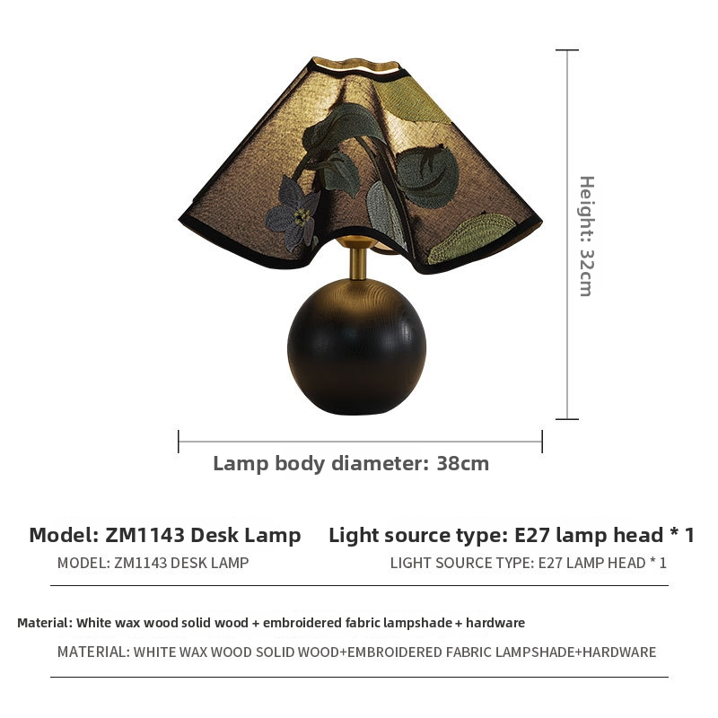 Francúzska retro stolná lampa do spálne, masívne drevo, americký stredoveký štýl, látkové tienidlo, do študovne.