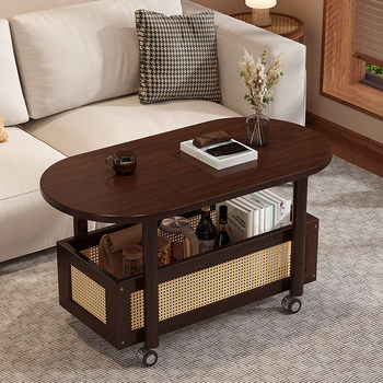 Masă de cafea mică pentru living, mobilă, cu spațiu de depozitare și dulap lateral pentru canapea; lux subtil, design modern