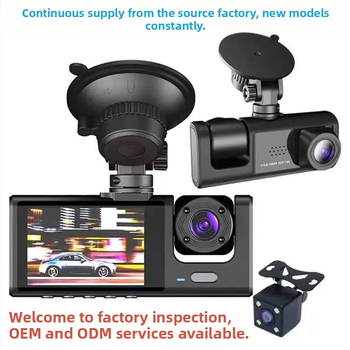 Dash cam 2 ιντσών με τρεις φακούς για εμπρός, εσωτερικό και πίσω, 1080p, Wi‑Fi παρακολούθηση