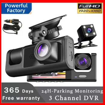 Dash cam 2 ιντσών με τρεις φακούς για εμπρός, εσωτερικό και πίσω, 1080p, Wi‑Fi παρακολούθηση