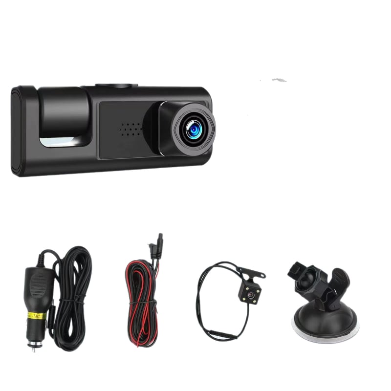Dash cam 2 ιντσών με τρεις φακούς για εμπρός, εσωτερικό και πίσω, 1080p, Wi‑Fi παρακολούθηση