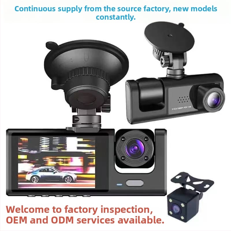 Dash cam 2 ιντσών με τρεις φακούς για εμπρός, εσωτερικό και πίσω, 1080p, Wi‑Fi παρακολούθηση
