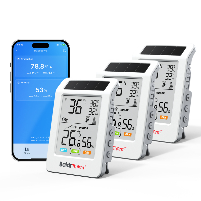 Măsurător Wi‑Fi de temperatură și umiditate, alimentat cu energie solară, pentru casă, laborator, seră și exterior