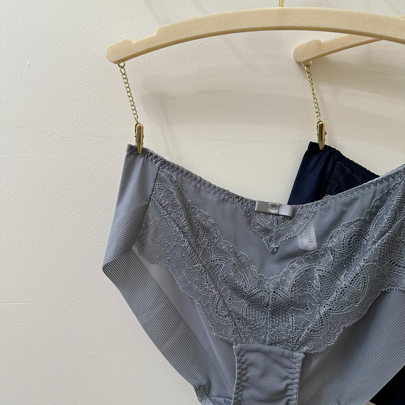 Ženske gaćice bikini s bezšivom čipkom, srednji struk, dvobojne