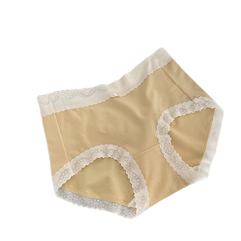 Ženske gaćice s čipkom, srednje visine struka, kontrastne boje, visoka elastičnost, nude boja, podstava od mulberry silk, viskozni materijal