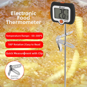 Digitálny kuchynský teplomer na pečenie s otáčavou 180° sondou; vysoká presnosť merania teplôt vody, mlieka, smotany a oleja.