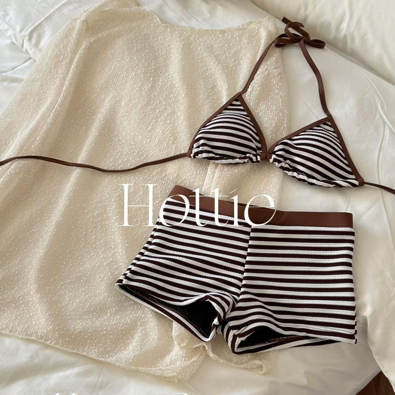 Seksi bikini s prugama, halter bikini, trodjelni set s pokrovom za plažu