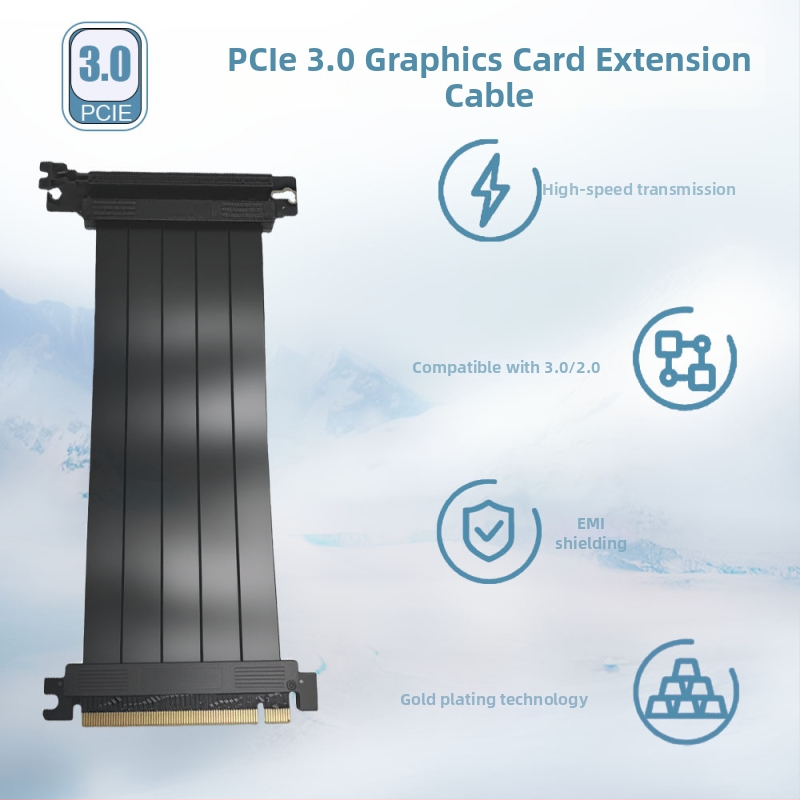 Kábel na predĺženie grafickej karty PCIe 3.0 x16, adaptér do ATX skrinky, 90° pravý uhol, zvislý, 20 cm