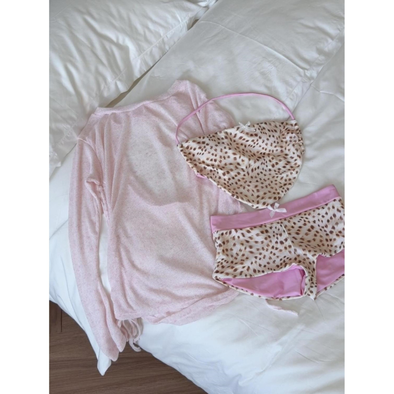 2026 Nova seksi leopard uzorka bikini set, trodjelni s dugim rukavima, za otoke i spa