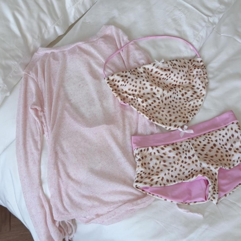 2026 Nova seksi leopard uzorka bikini set, trodjelni s dugim rukavima, za otoke i spa