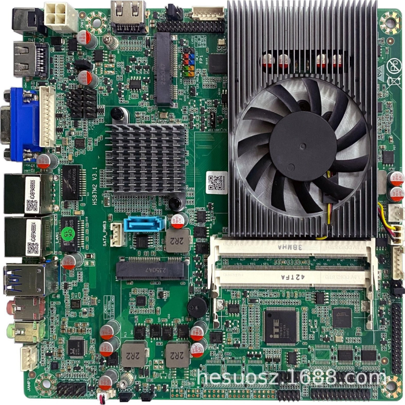 Heshuo HS77 HM65 Μίνι-ITX βιομηχανική μητρική κάρτα με διπλές θύρες δικτύου, έξι σειριακές θύρες RS-485 και δέκα θύρες USB για POS