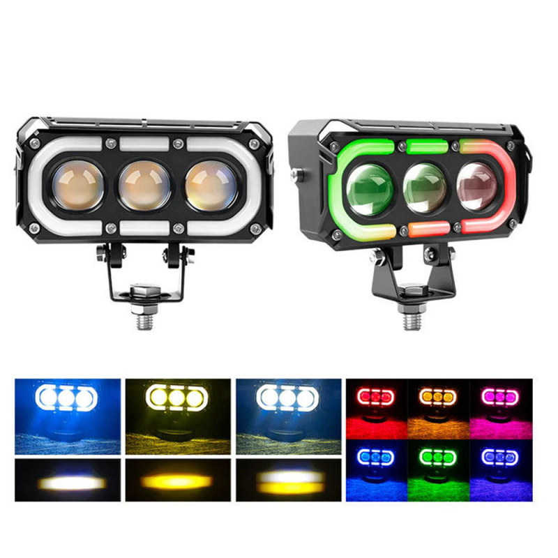 RGB színű motorkerékpár reflektor, színes apertúrával, fehér és sárga kettős szín, külső nagy teljesítményű távirányítós lámpa